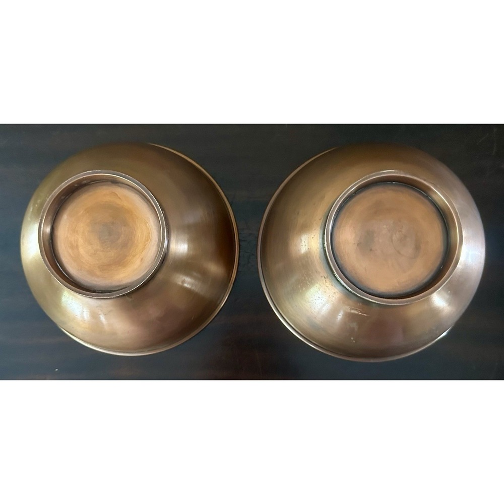 Two Medium 6 inch X 3 inch Pure Solid Copper Mixing Bowls Flat Bottom - Picture 4 of 5